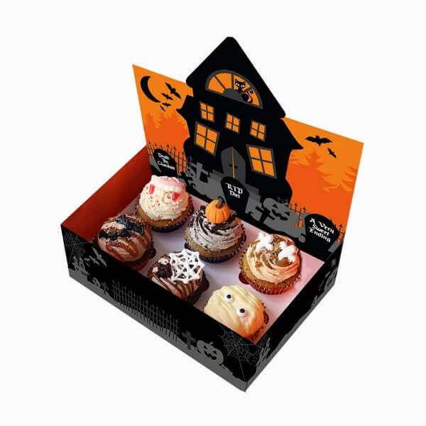 halloween cupcake boxes Halloween cupcake box with insert wells holding frosted cupcakes